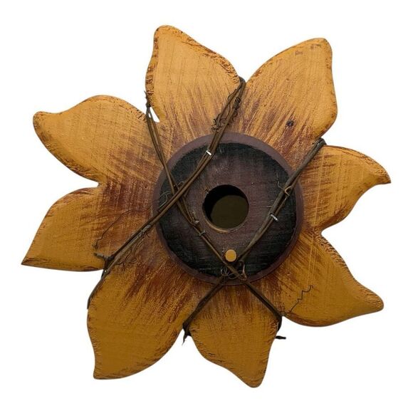 Wooden Sunflower Birdhouse With Twine Painted Hanging DecorativeYellows Browns - Picture 1 of 7